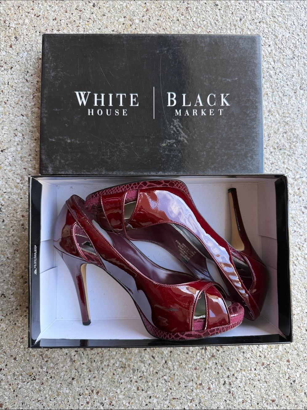 White House Black Market Women's Burgundy Patent Peep-Toe Heels